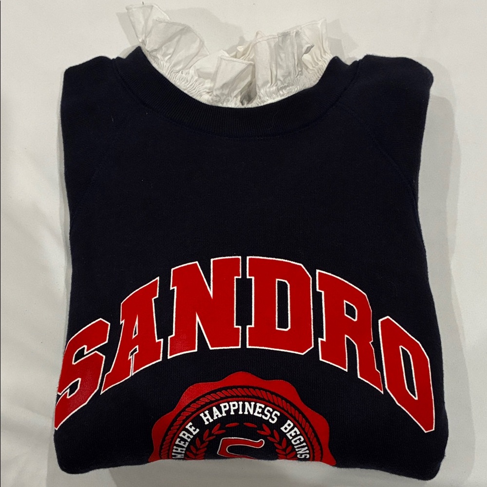 Sandro Navy and Red Logo Sweatshirt with Removable Collar